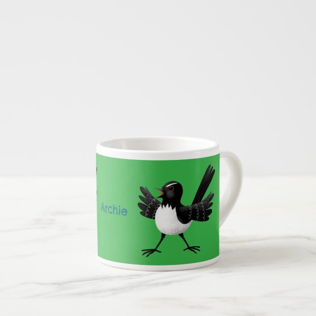 Australian Willie Wagtail cartoon personalised Espresso Cup (Front Right)