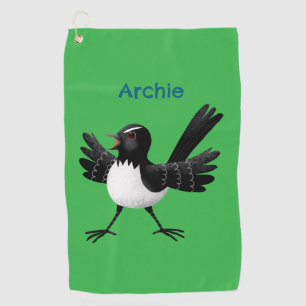 Australian Willie Wagtail cartoon personalised Golf Towel