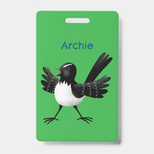 Australian Willie Wagtail cartoon personalised ID Badge