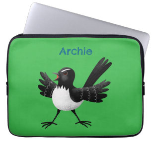 Australian Willie Wagtail cartoon personalised Laptop Sleeve