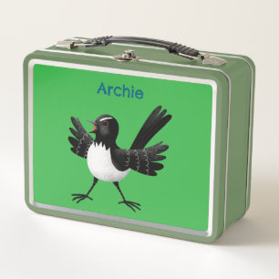 Australian Willie Wagtail cartoon personalised Metal Lunch Box