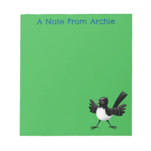 Australian Willie Wagtail cartoon personalised Notepad