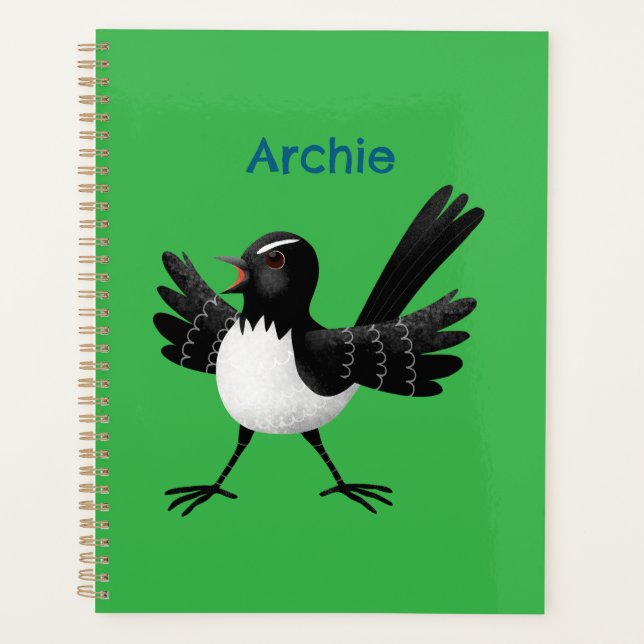 Australian Willie Wagtail cartoon personalised Planner (Front)