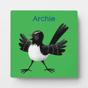 Australian Willie Wagtail cartoon personalised Plaque