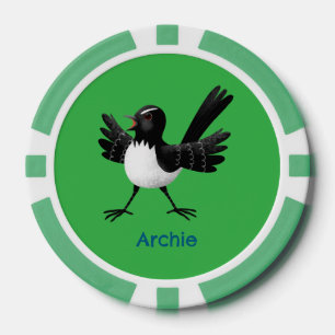 Australian Willie Wagtail cartoon personalised Poker Chips