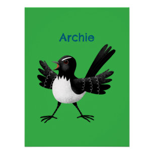 Australian Willie Wagtail cartoon personalised Poster