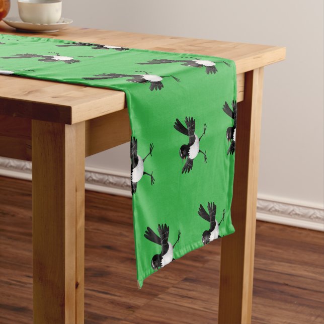 Australian Willie Wagtail cartoon personalised Short Table Runner (In Situ)