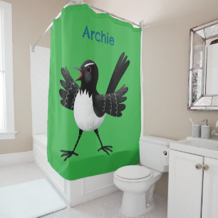 Australian Willie Wagtail cartoon personalised Shower Curtain