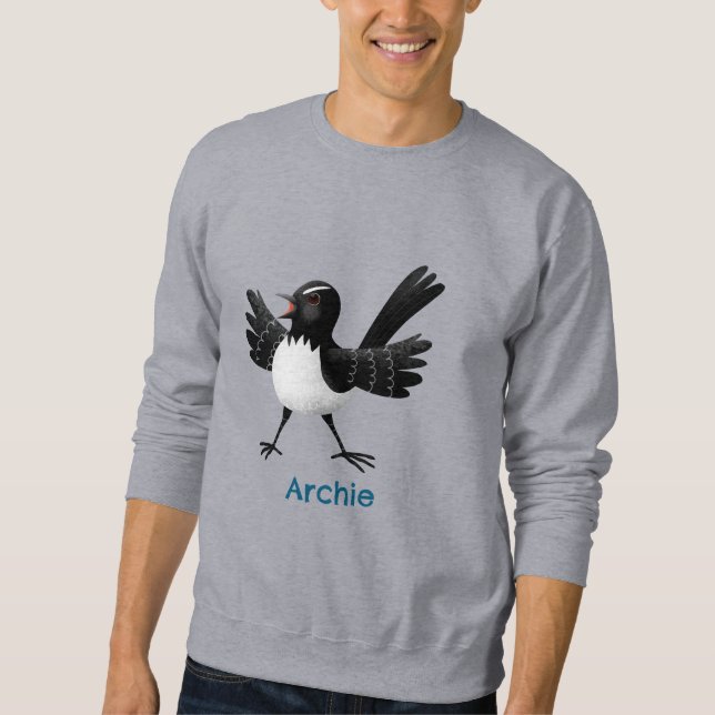 Australian Willie Wagtail cartoon personalised Sweatshirt (Front)