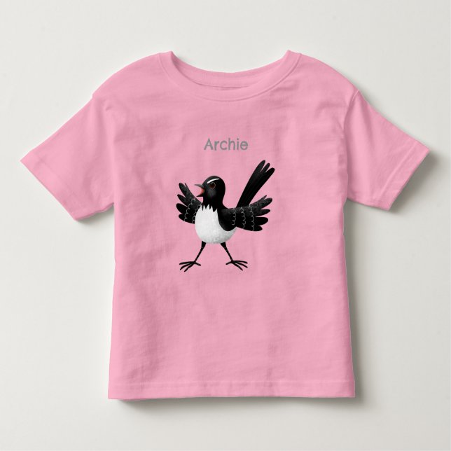 Australian Willie Wagtail cartoon personalised Toddler T-Shirt (Front)