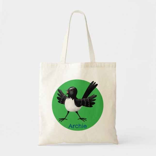 Australian Willie Wagtail cartoon personalised Tote Bag (Front)