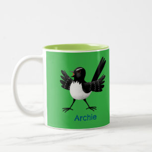 Australian Willie Wagtail cartoon personalised Two-Tone Coffee Mug