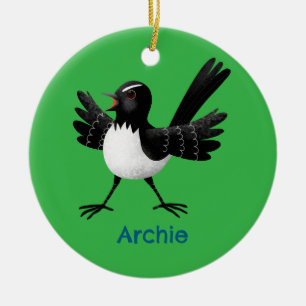 Australian Willie Wagtail cartoon personalized Ceramic Ornament