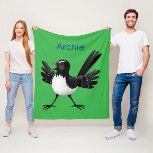 Australian Willie Wagtail cartoon personalized Fleece Blanket