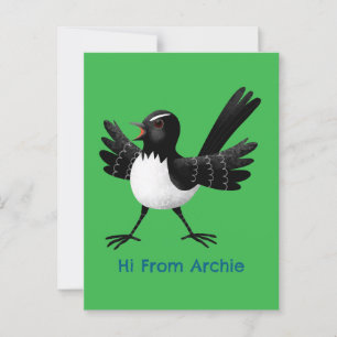 Australian Willie Wagtail cartoon personalized Postcard
