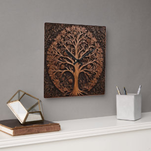 Australian Woodlands: 3D Warah Tree Wood Print, Square Wall Clock