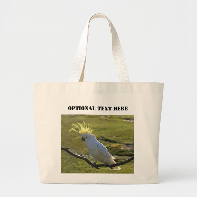 Australian Yellow Sulphur Crested Cockatoo Large Tote Bag (Front)
