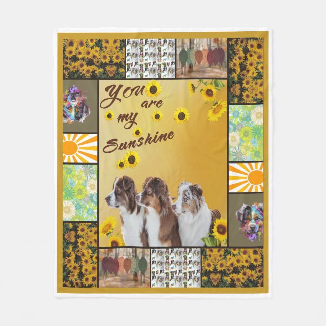 AustralianShepherd Dog Sunflower You're MySunshine Fleece Blanket (Front)