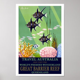 Australia's Great Barrier Reef Queensland Vintage  Poster