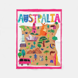 Australia's Iconic Landmarks & Wildlife Poster Fleece Blanket