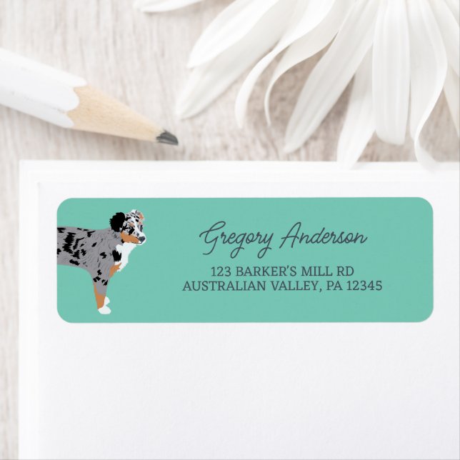 Australisn Shepherd Dog Aussie Return Address Label (Insitu)