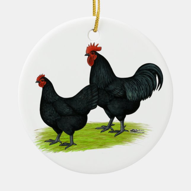 Australorp Black Chickens Ceramic Tree Decoration (Front)