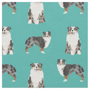 Austrarlian Shepherd blue merle dog turquoise Fabric