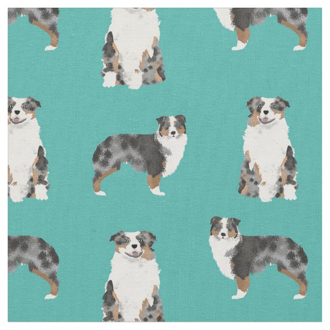 Austrarlian Shepherd blue merle dog turquoise Fabric (Close Up)