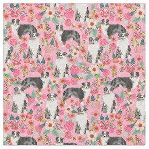Austrarlian Shepherd dog pink vintage florals Fabric