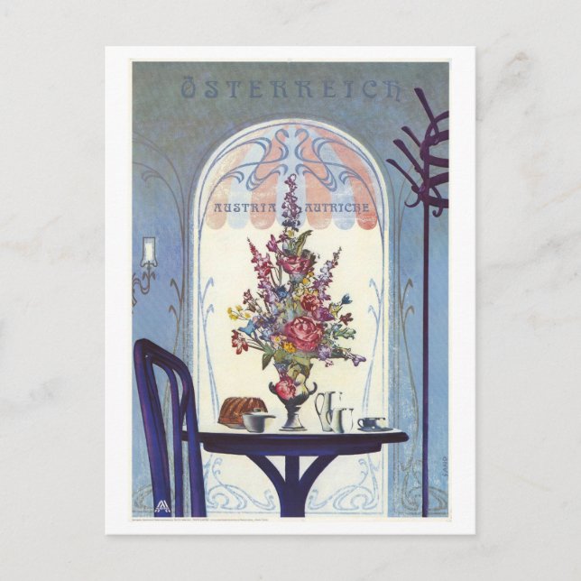 Austria Cafe Travel Poster Postcard (Front)