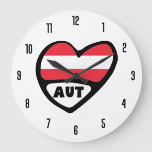 Austria Country Code AUT Flag Heart Large Clock