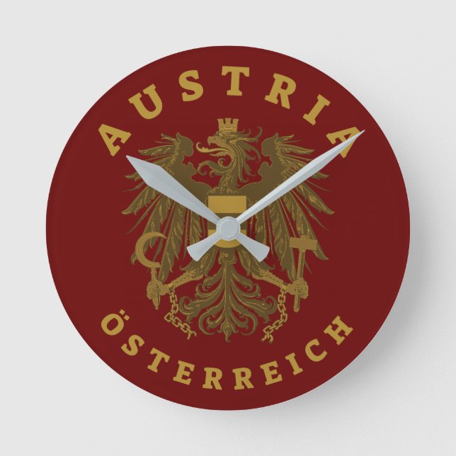 Austria Faux Gold Coat of Arms Round Clock (Front)