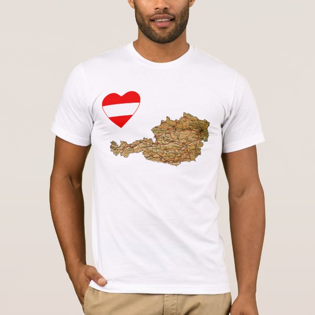 Austria Flag Heart and Map T-Shirt (Front)