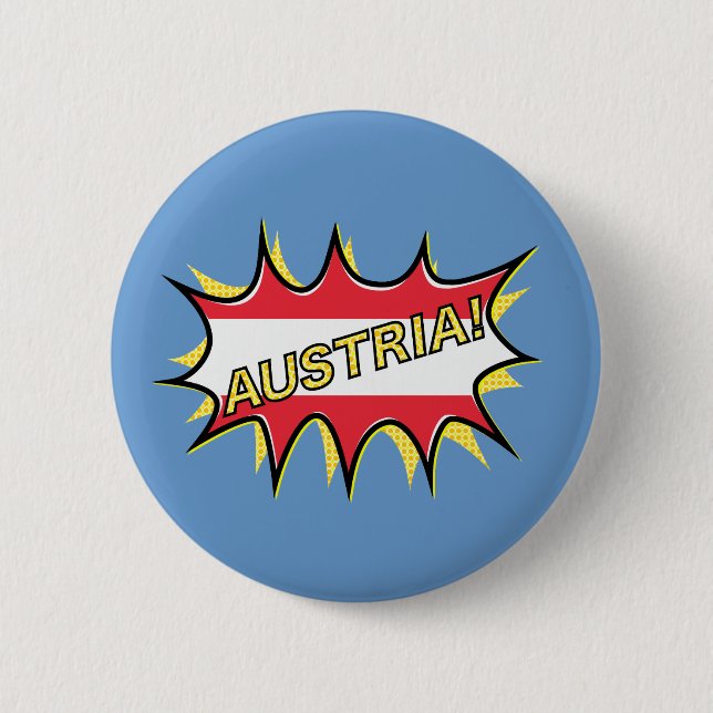 Austria Flag Kapow Comic Style Star 6 Cm Round Badge (Front)