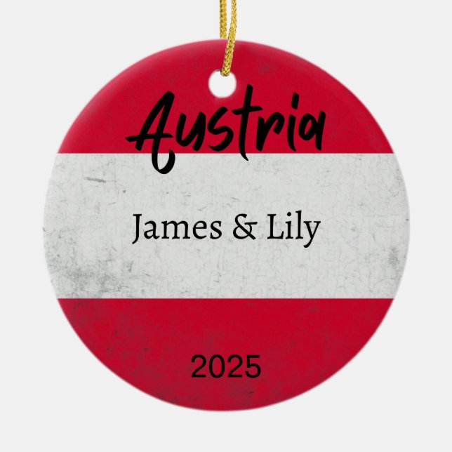 Austria Flag Ornament, Personalised Austria Ceramic Ornament (Front)