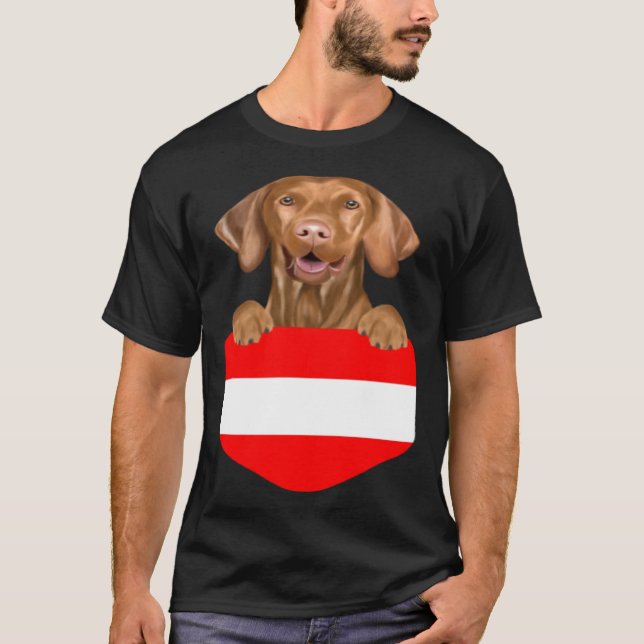 Austria Flag Vizsla Dog In Pocket T-Shirt (Front)