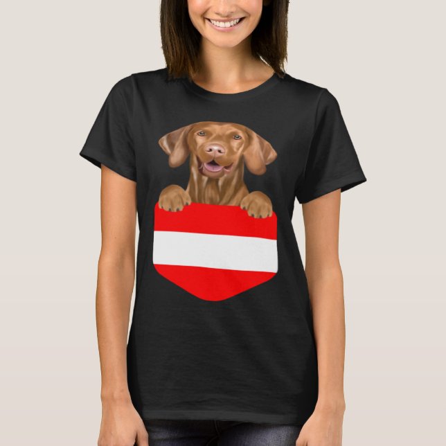 Austria Flag Vizsla Dog In Pocket T-Shirt (Front)