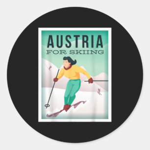 Austria For Skiing Pistensau &amp; Skihaserl Get O Classic Round Sticker