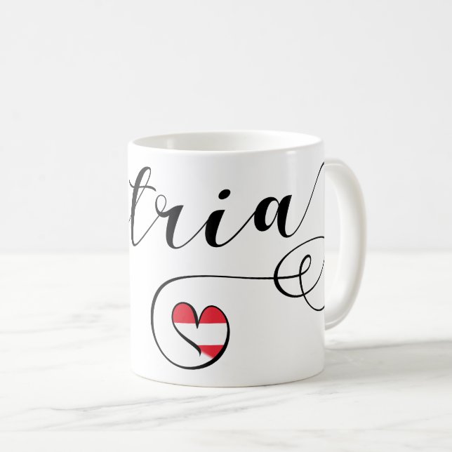Austria Heart Mug, Austrian Flag Coffee Mug (Front Right)
