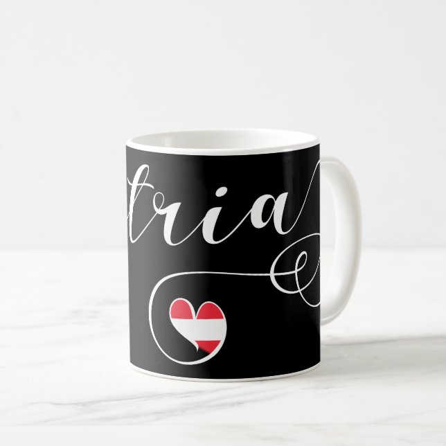 Austria Heart Mug, Autrian Flag Coffee Mug (Front Right)