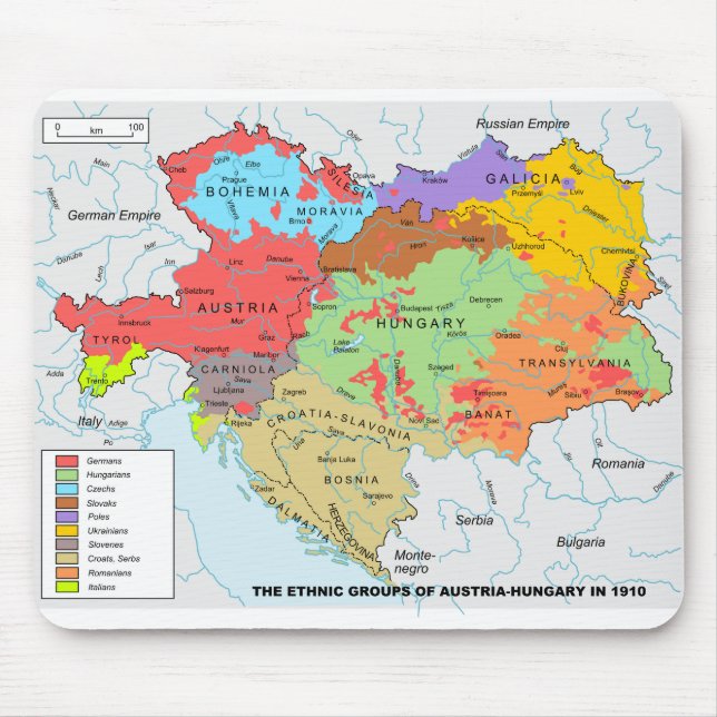 Austria-Hungary Map of Ethnic Diversity in 1910 Mouse Pad (Front)