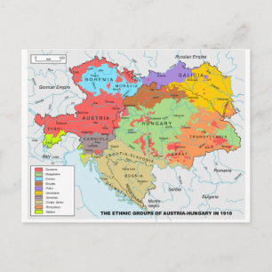 Austria-Hungary Map of Ethnic Diversity in 1910 Postcard