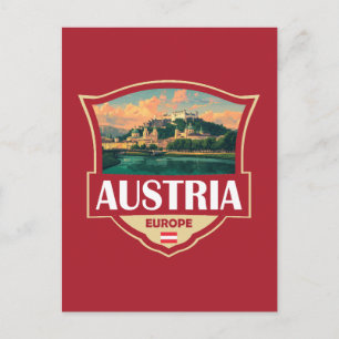 Austria Illustration Retro Badge Postcard