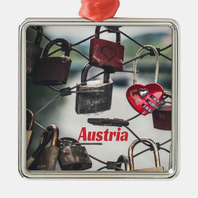 Austria Love Locks Bridge Salzburg Metal Ornament (Front)