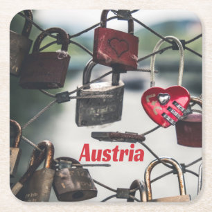 Austria Love Locks Bridge Salzburg Square Paper Coaster