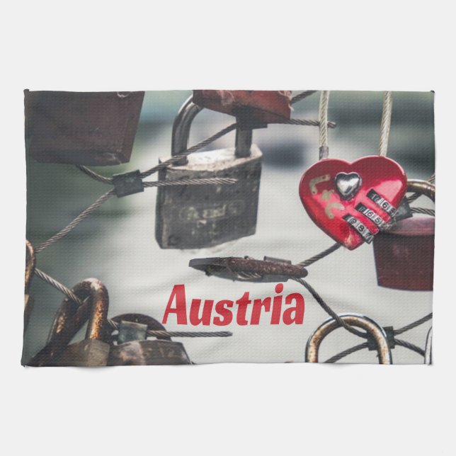 Austria Love Locks Bridge Salzburg Tea Towel (Horizontal)