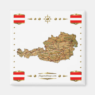 Austria Map + Flags Magnet