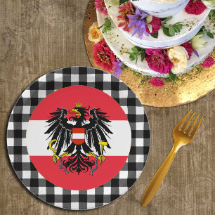Austria Plate, buffalo plaid & Austrian Flag Paper Plate