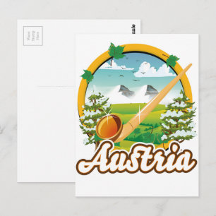 Austria retro travel logo postcard