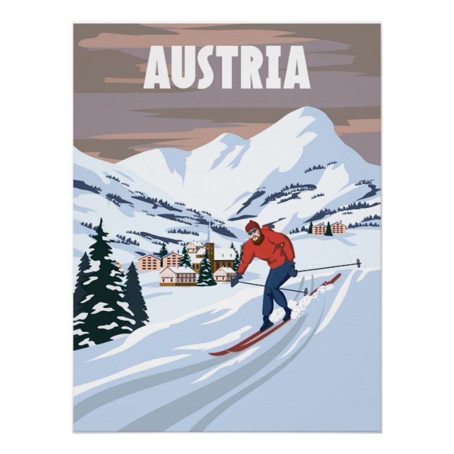 Austria Ski resort poster, retro. Alpes Winter Poster (Front)